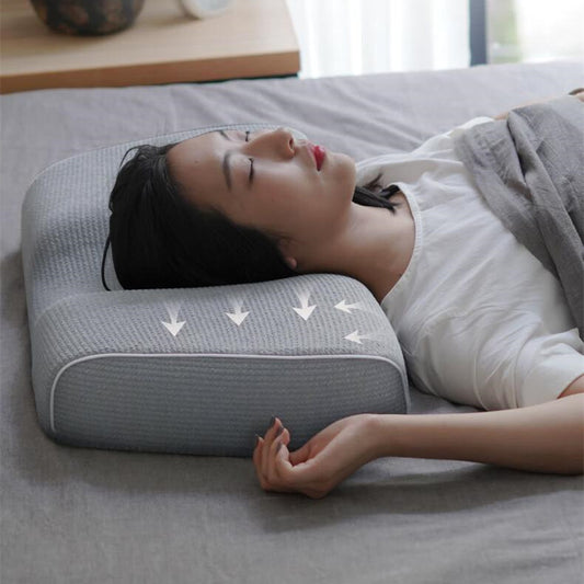 Orthopedic Memory Foam Massage Pillow – Neck Support & Sleep Aid Cushion with Soft Knitted Cotton Cover for Home Bedding